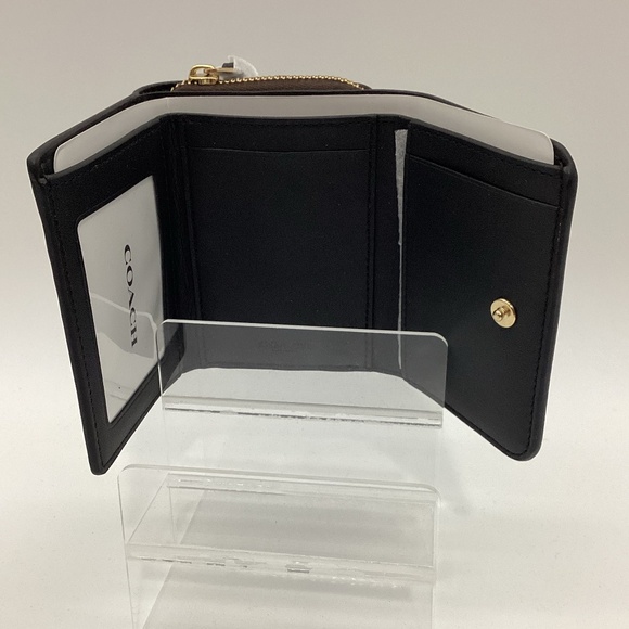 2145. Coach Small Trifold Wallet Brown/Black/Gold Signature Leather - Picture 4 of 6